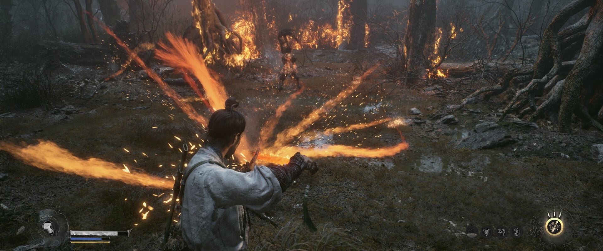 Notre personnage peut absorber les éléments. Ici, le feu.